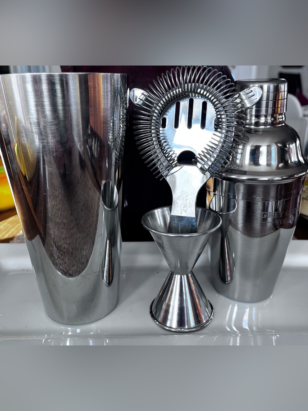 Stainless Steel Cocktail Bar Tool 4 piece Set - Jigger & Strainer Shaker